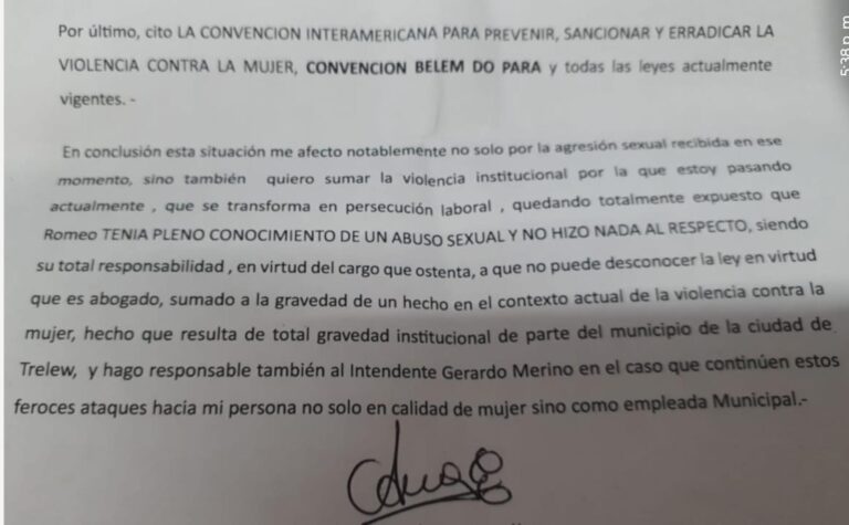Municipio de Trelew acusado de encubrimiento en casos de violencia de género