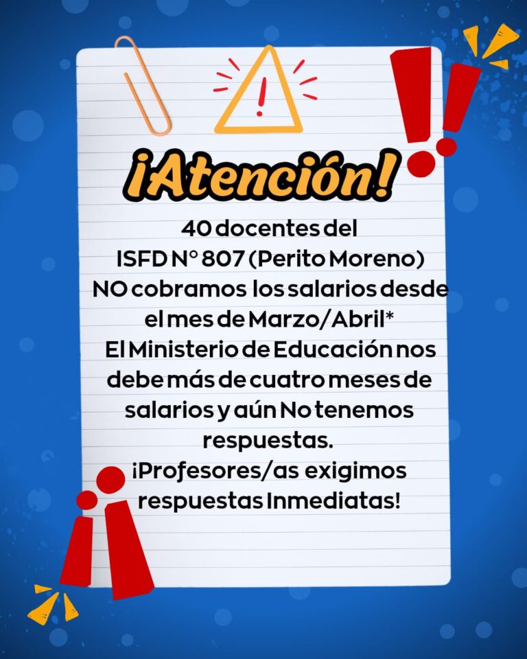Docentes del ISFD 807 de Comodoro reclaman salarios adeudados