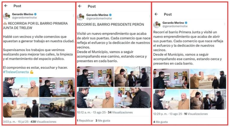 Fotos repetidas, barrios cambiados: las curiosas publicaciones del intendente Merino en redes
